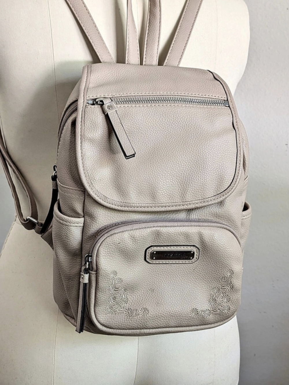 Vegan Leather Cream Beige Mini Backpack By Rosetti